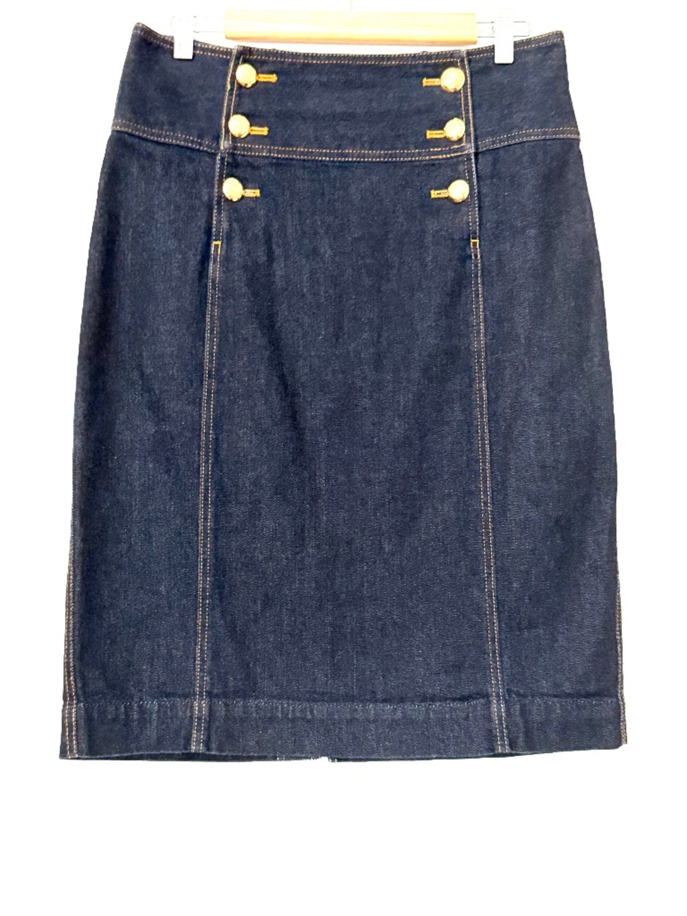 Y2K Lauren Ralph Lauren Denim Sailor Pencil Skirt Gold 10